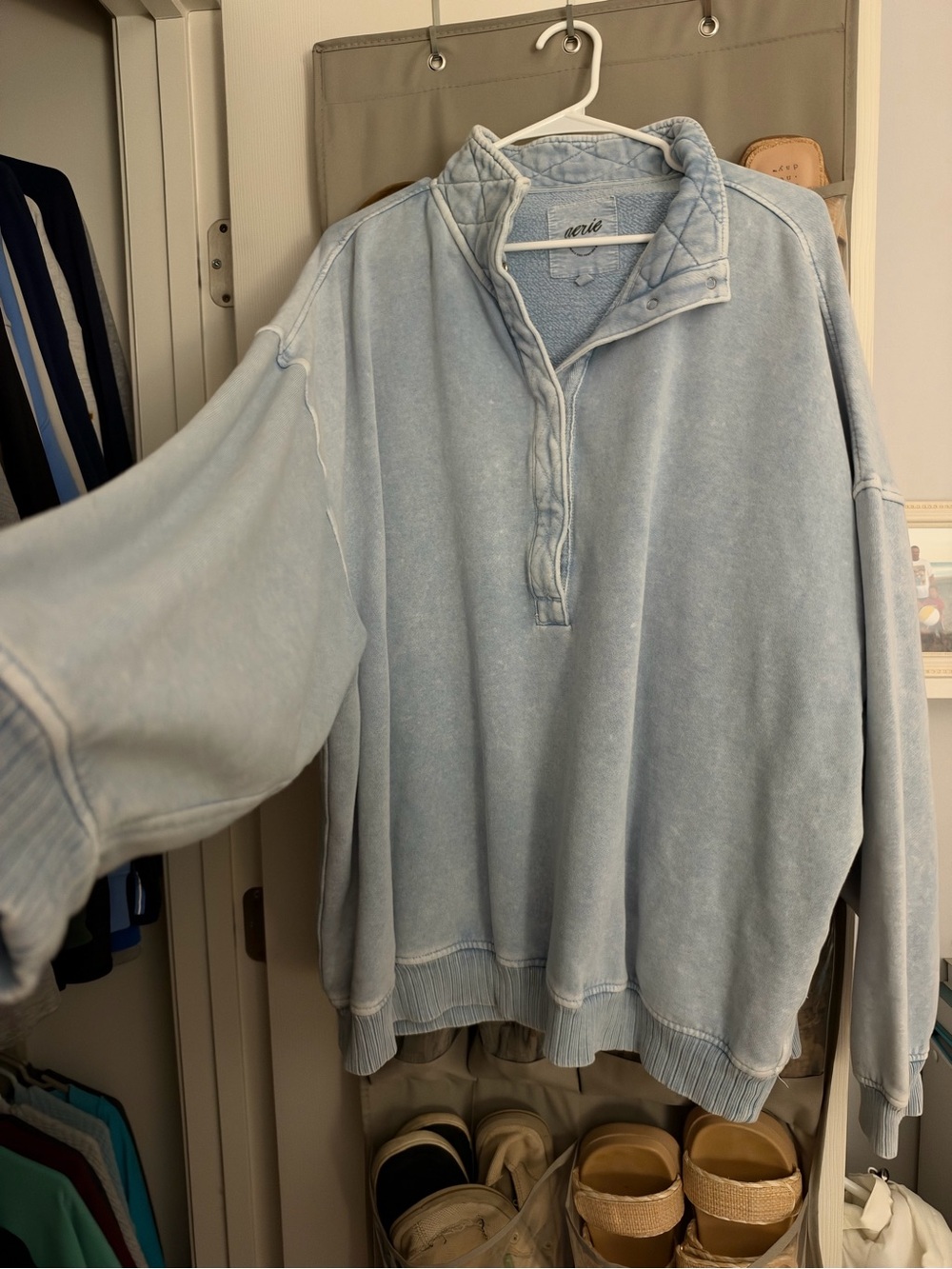 Aerie Light Blue Quarter-Snap Pullover Sweatshirt